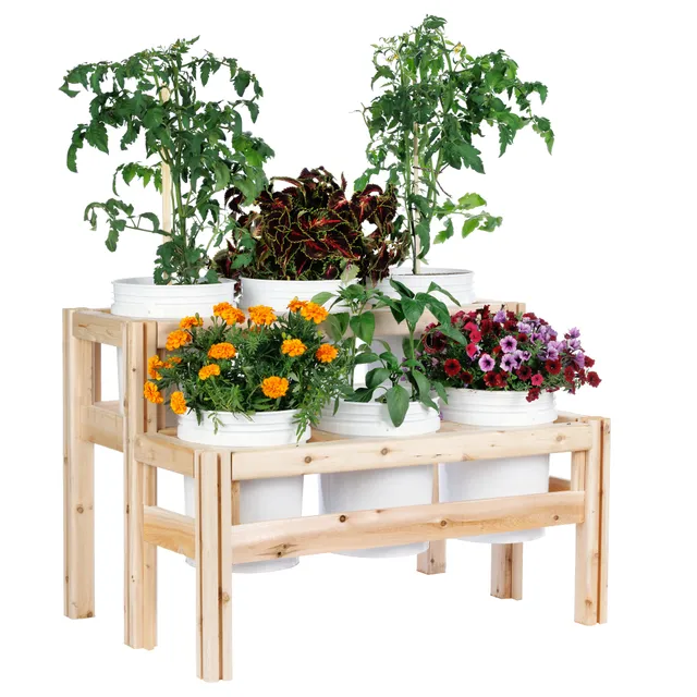 greenes-fence-two-tier-six-bucket-elevated-cedar-wood-garden-frame-43-in-x-30-in image 1