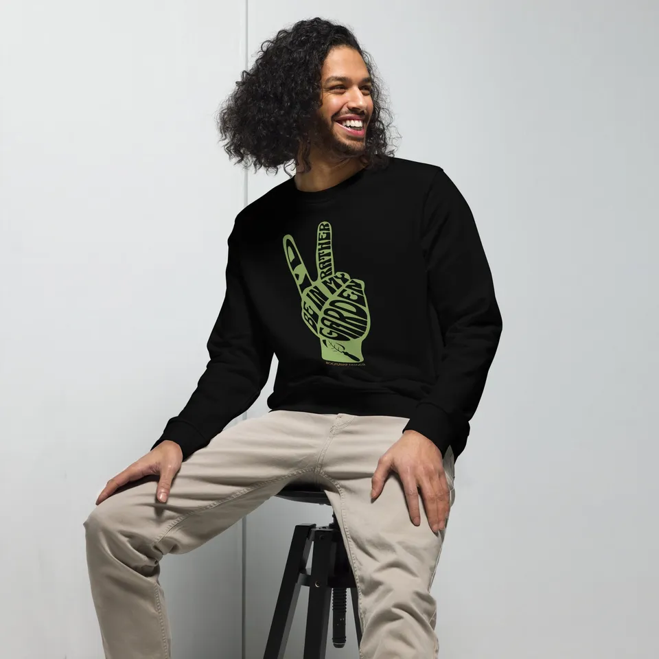 bootstrap-farmer-rather-be-in-my-garden-unisex-organic-sweatshirt image 1