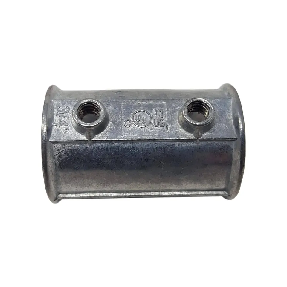 bootstrap-farmer-die-cast-emt-coupling-3-4-zinc-plated-steel-with-pre-drilled-ho image 1