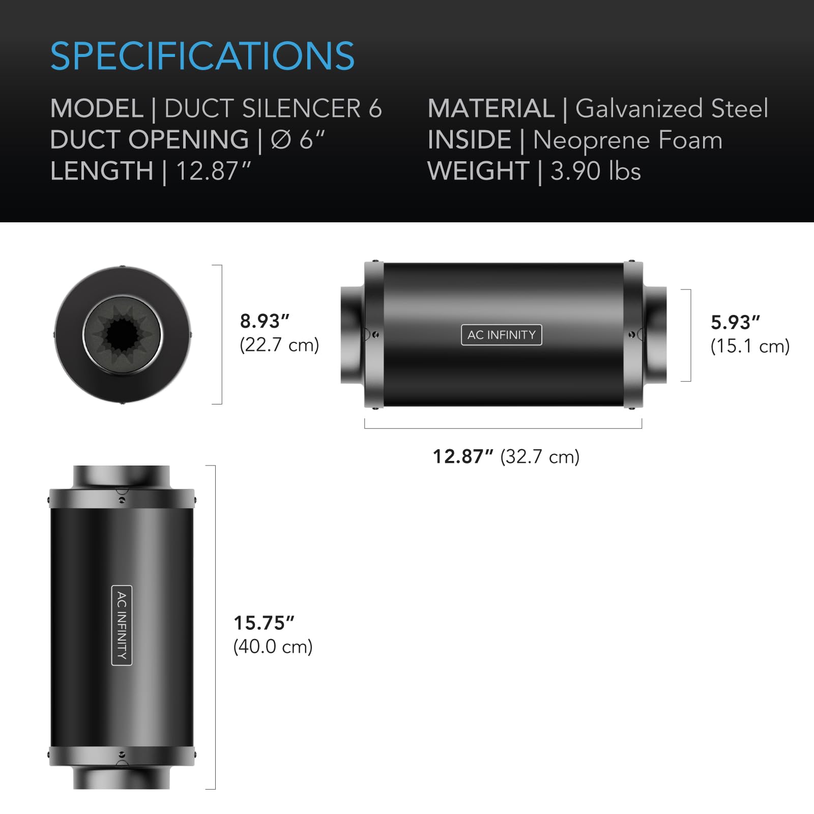 ac-infinity-inline-duct-fan-silencer-6-noise-reduction-muffler-for-grow-tent-ven image 2