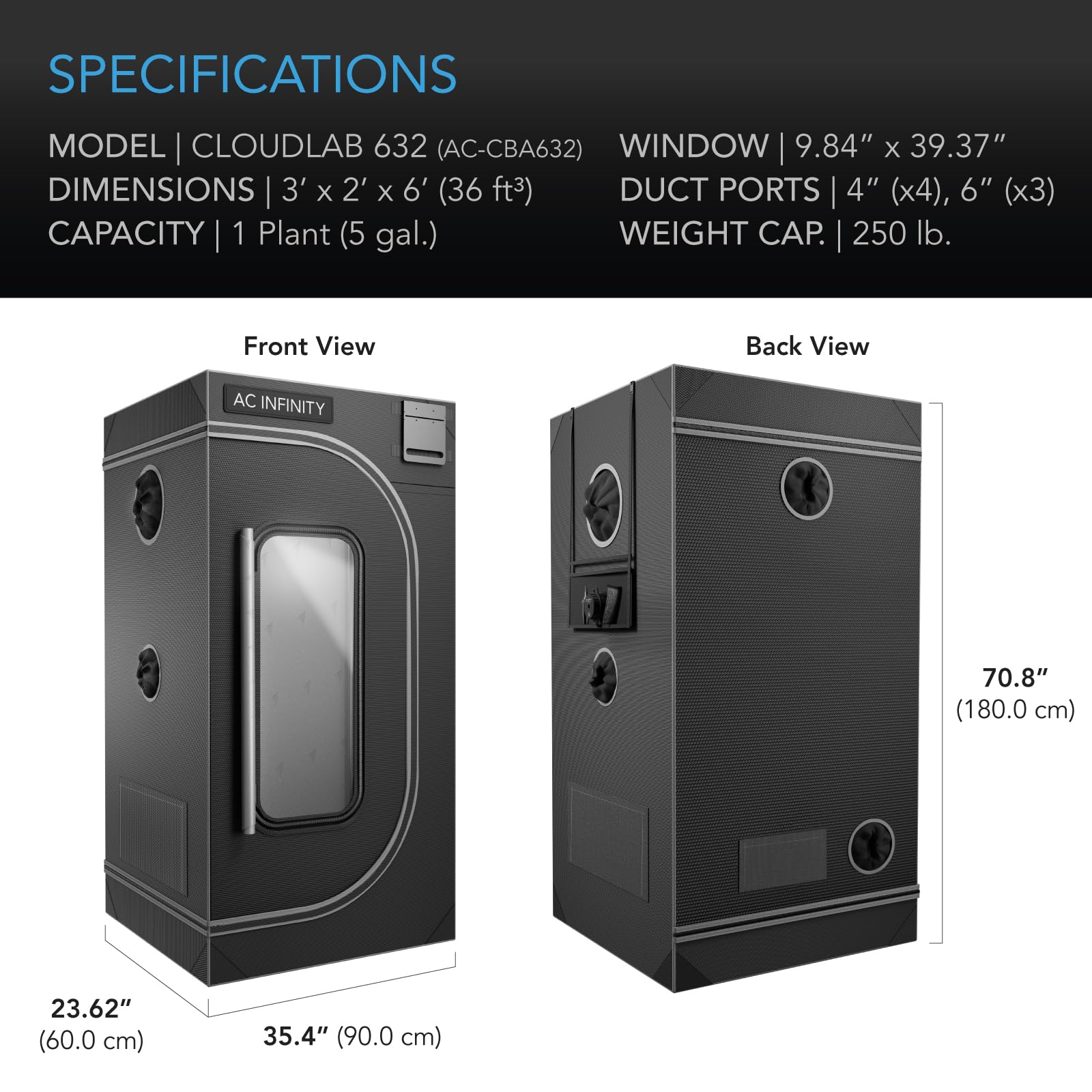 ac-infinity-cloudlab-632-advance-grow-tent-3-x2-with-thickest-1-poles-and-2000d- image 7