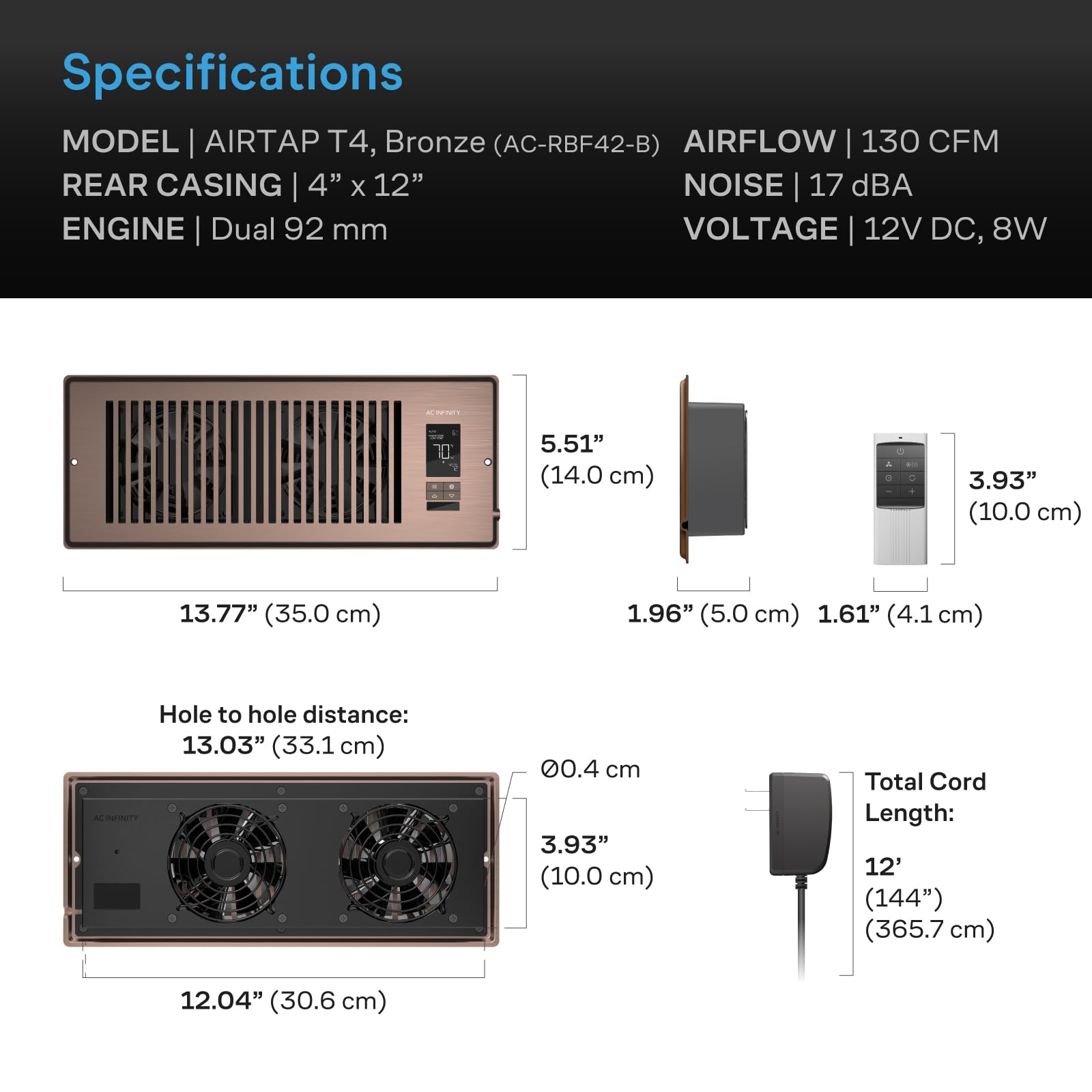ac-infinity-airtap-t4-bronze-register-booster-fan-for-4-x-12-vents-with-thermost image 6
