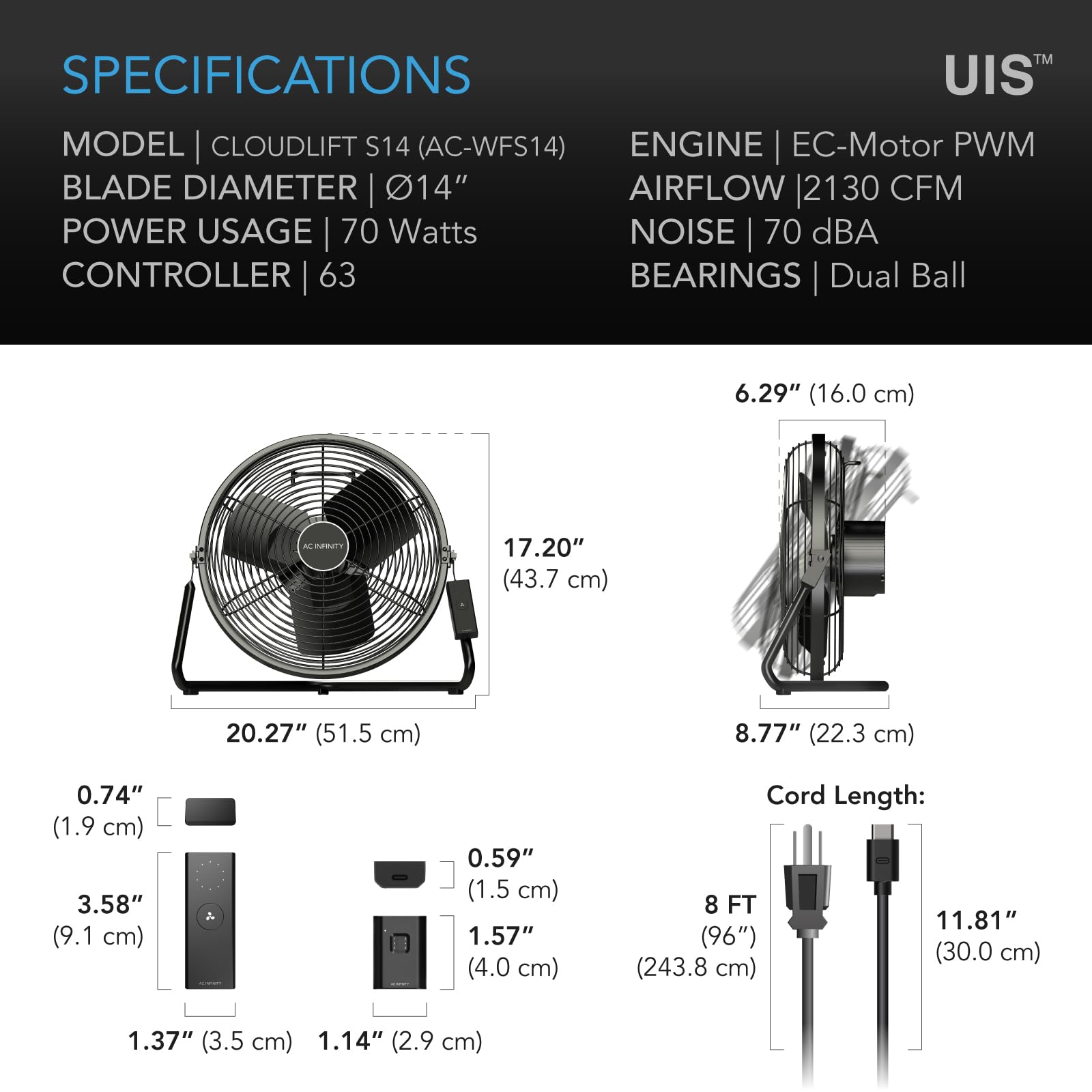ac-infinity-cloudlift-s14-industrial-wall-fan-14-with-wireless-10-speed-controll image 7