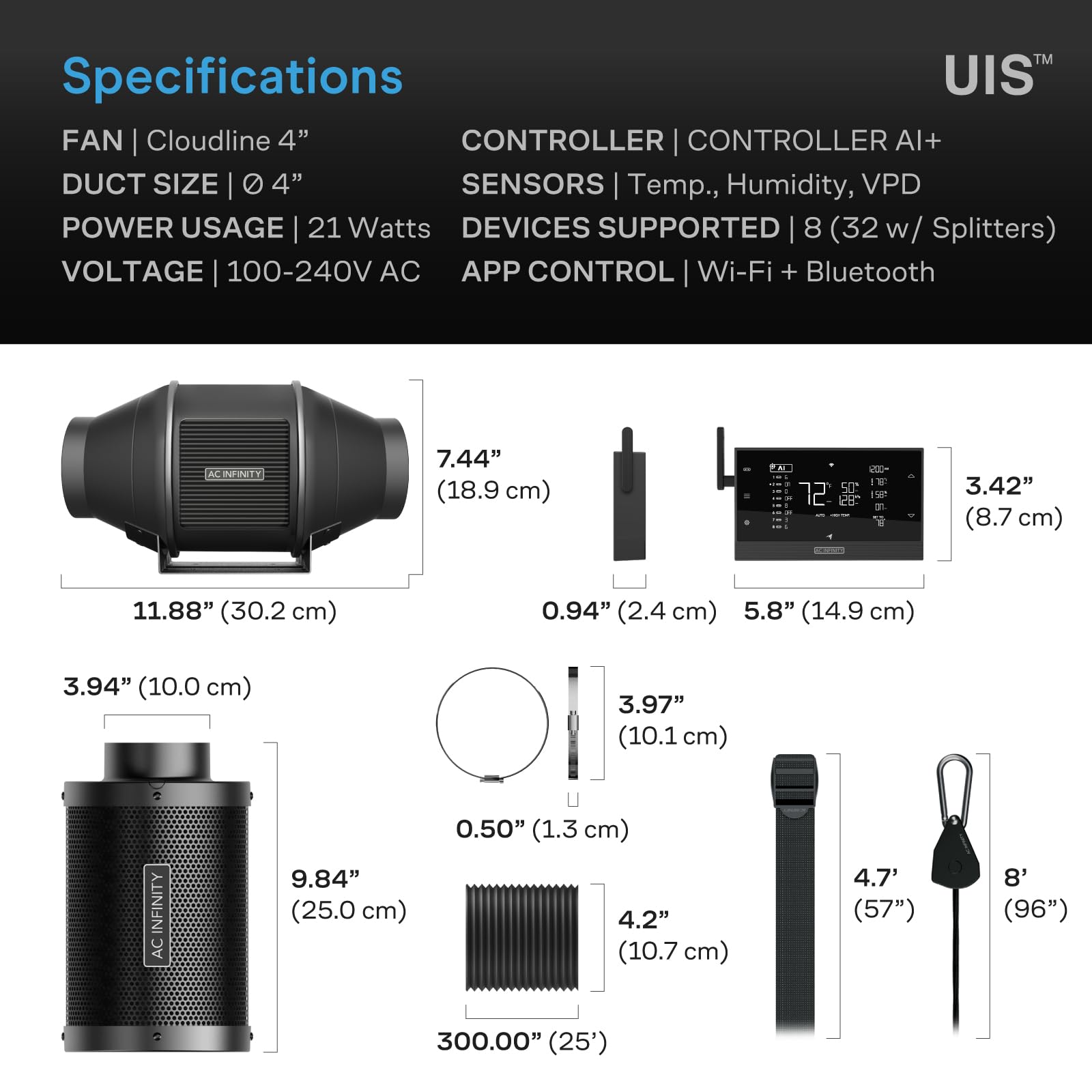 ac-infinity-air-filtration-pro-kit-4-ai-controller-wifi-app-inline-fan-carbon-fi image 7