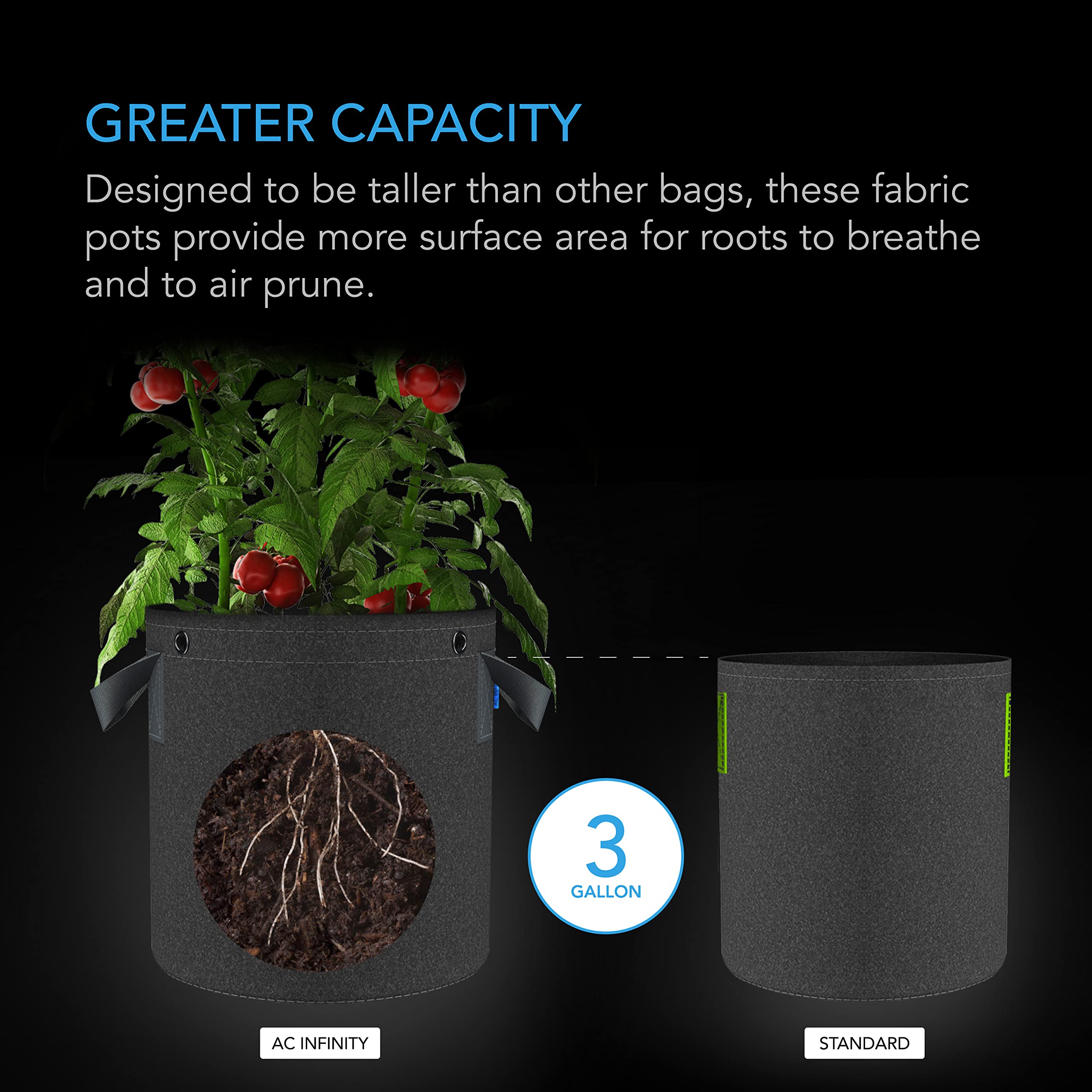 ac-infinity-heavy-duty-fabric-pots-3-gallon-5-pack-with-500g-thick-nonwoven-fabr image 3