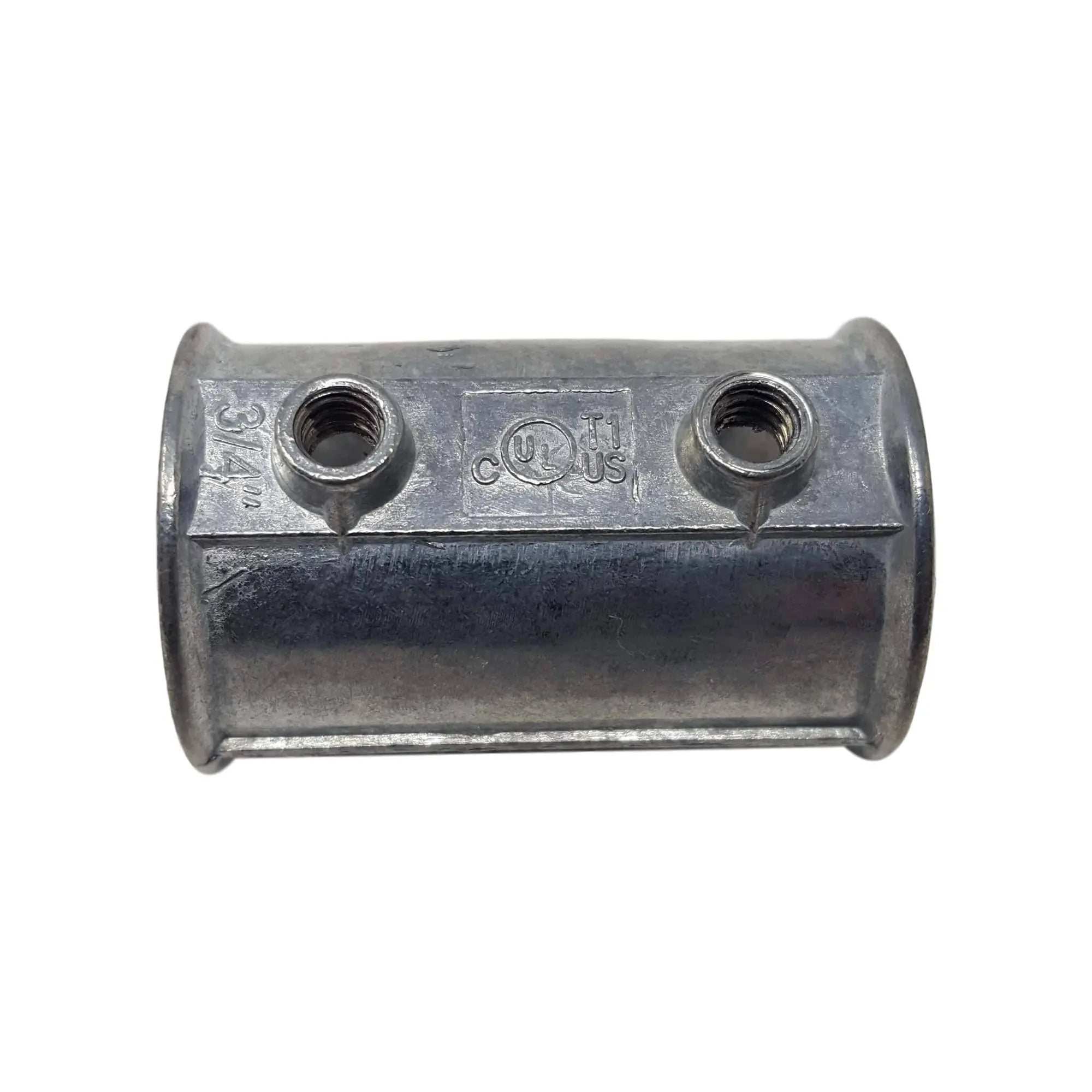 bootstrap-farmer-die-cast-emt-coupling-3-4-zinc-plated-steel-with-pre-drilled-ho image 1