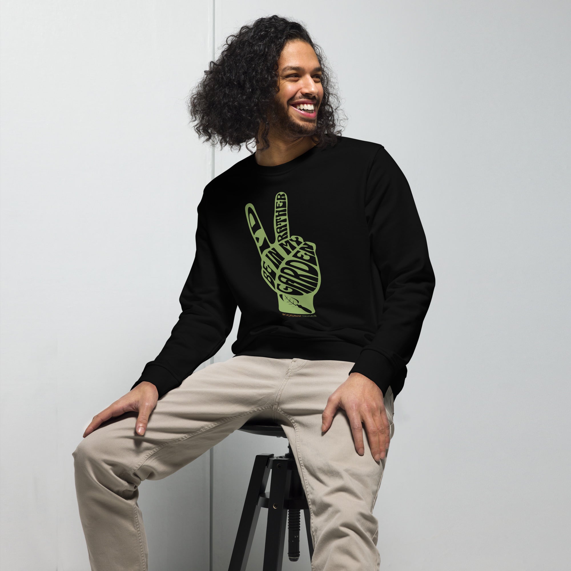 bootstrap-farmer-rather-be-in-my-garden-unisex-organic-sweatshirt image 1